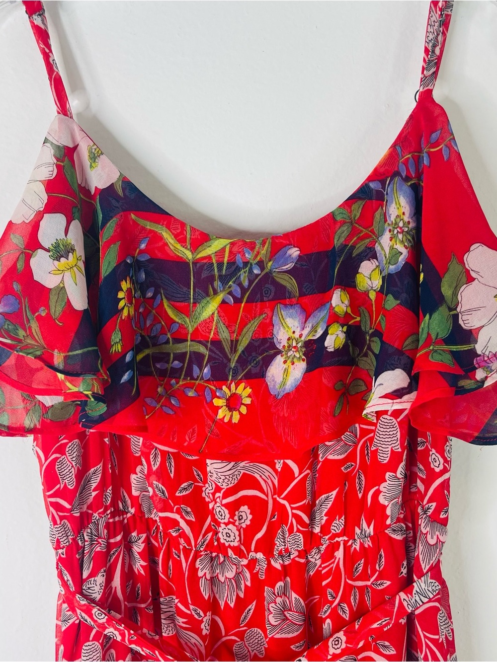 One September red blue green floral ruffle preppy midi maxi dress small - Picture 5 of 10